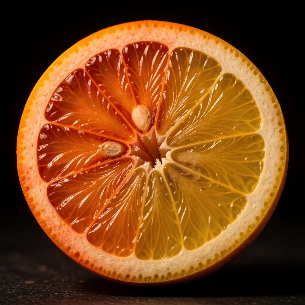 Cross-section of citrus fruit showing vitamin C content