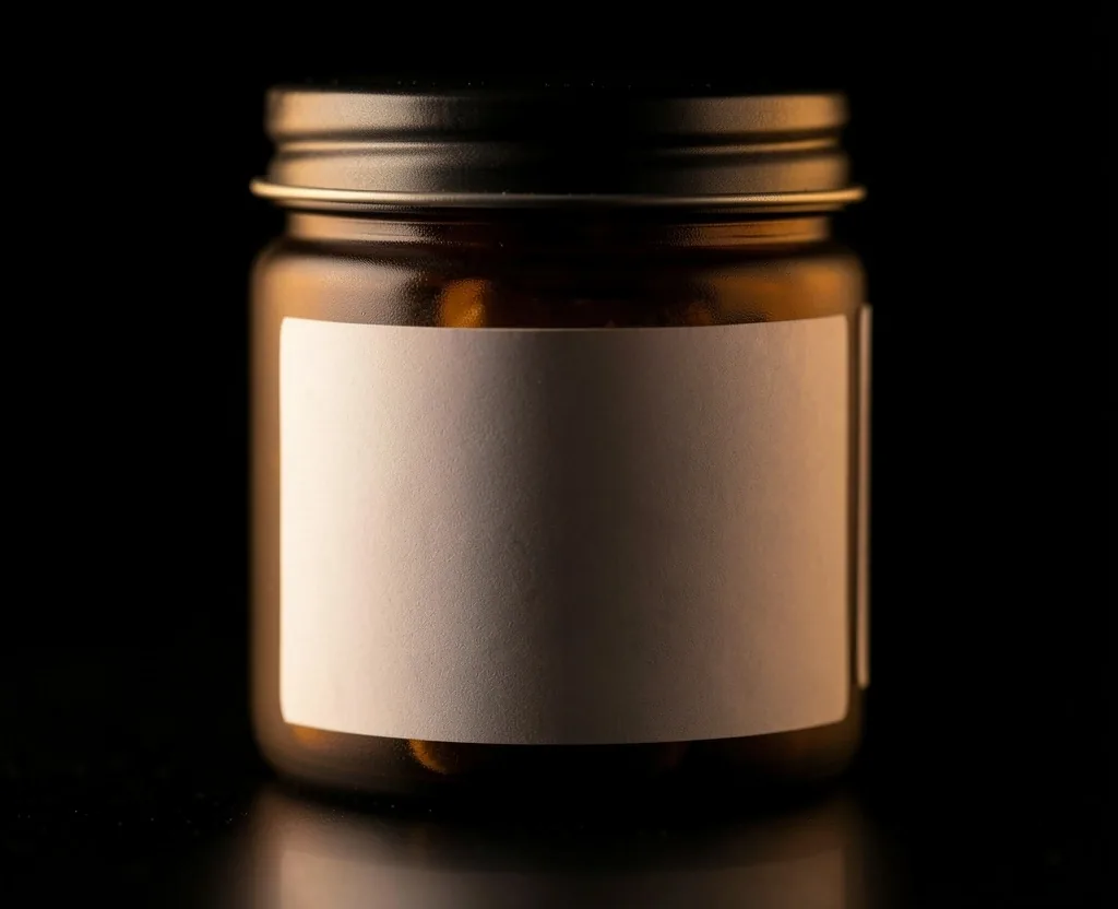 Supplement container photographed under directional studio light